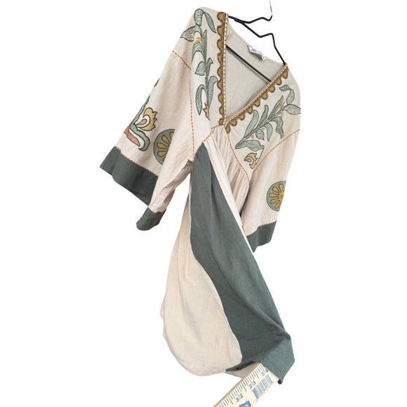Zara Floral Embroidered Boho Tunic Dress With Bell Sleeves V-Neckline Medium - Picture 5 of 11